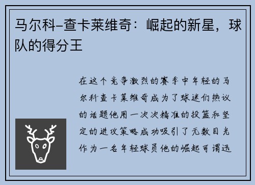 马尔科-查卡莱维奇：崛起的新星，球队的得分王